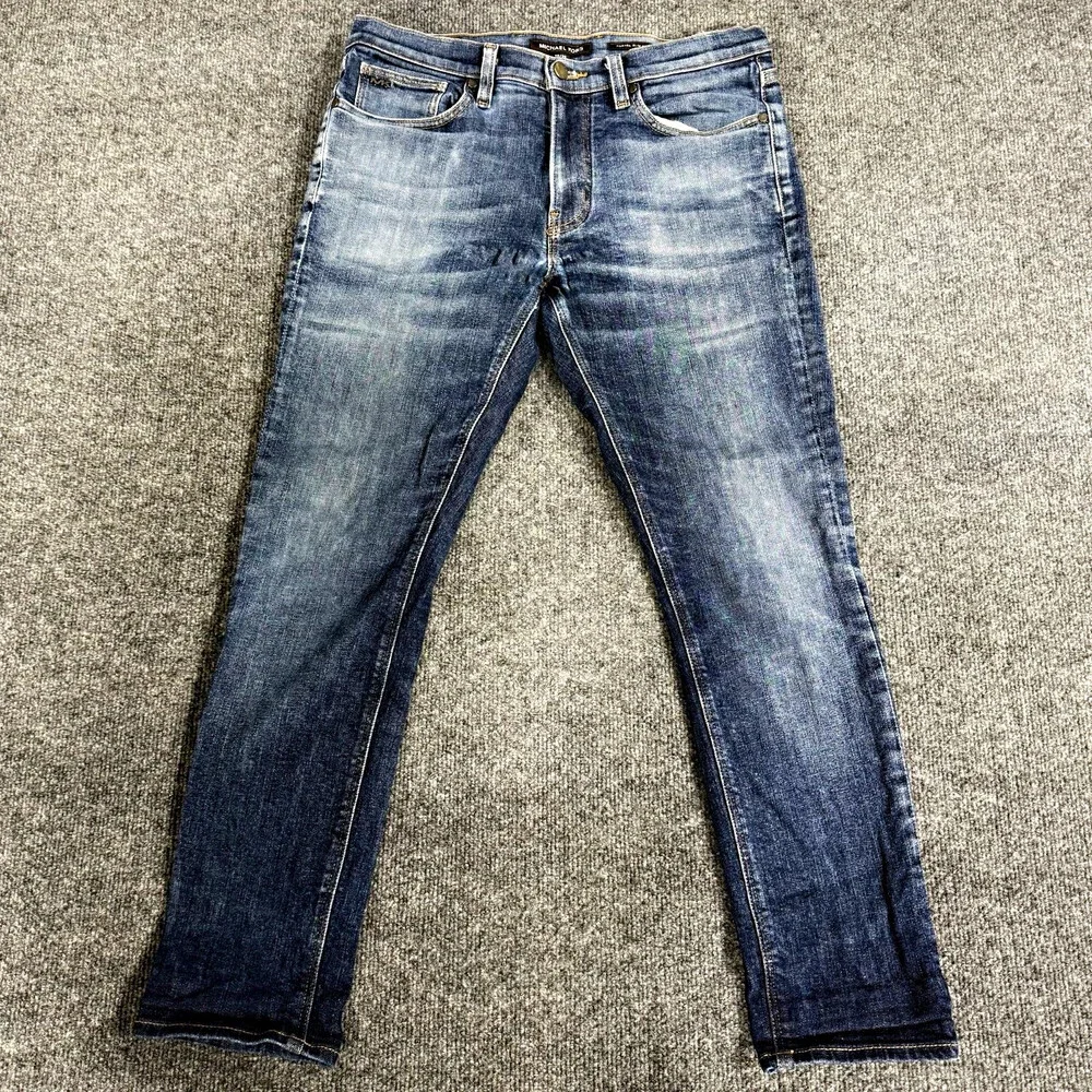 Michael Kors Parker Slim Fit Jeans Mens 32x30 Blue Stretch Denim Distressed